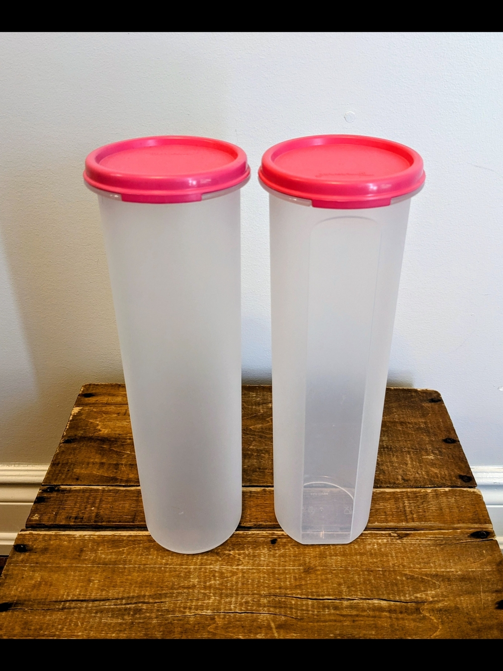 Set of 2 Tupperware Spaghetti Storage Canisters with Pink Lids